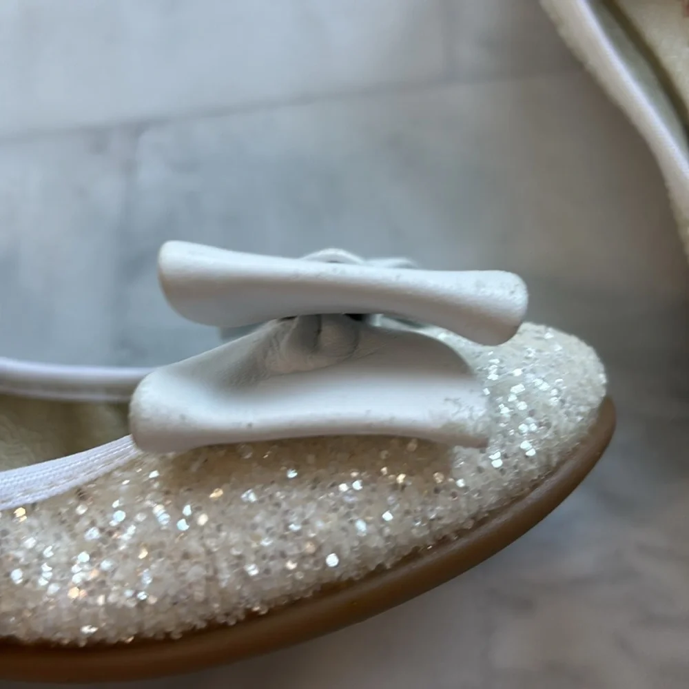 Eli 1957 Papanatas White Glitter Ballerina Flats with Bows